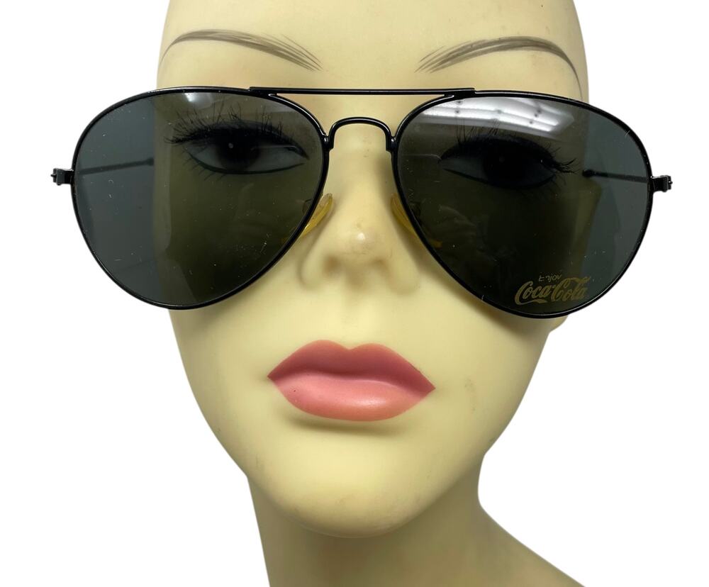Coca-Cola Vintage Aviator Sunglasses Black Metal Frame Green Lens Coke Logo